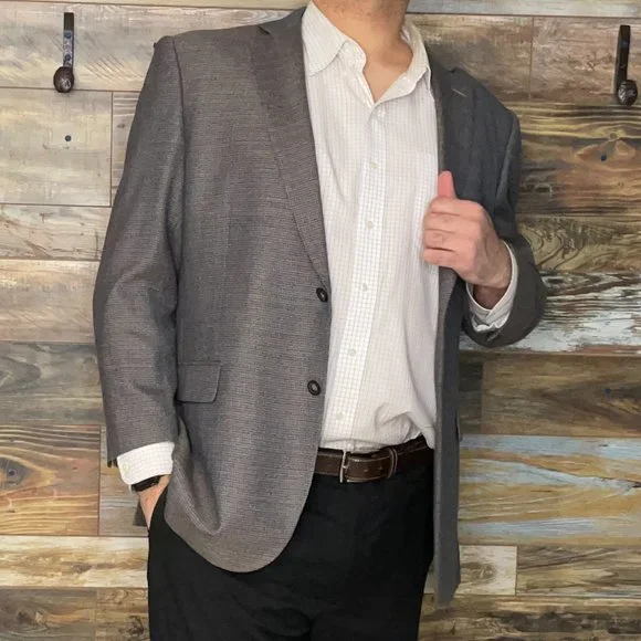 Pronto Uomo Platinum Wool Blend Gray Geometric Dual Vent Blazer Sport Jacket 50L - Picture 9 of 11